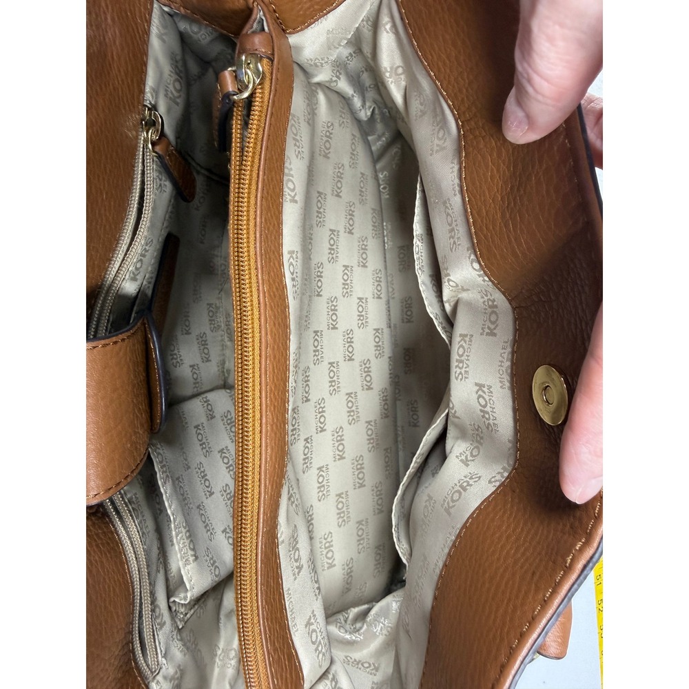 Michael Kors Hamilton Handbag Cognac Brown Pebbled Leather Tote Gold Accents - Picture 6 of 12